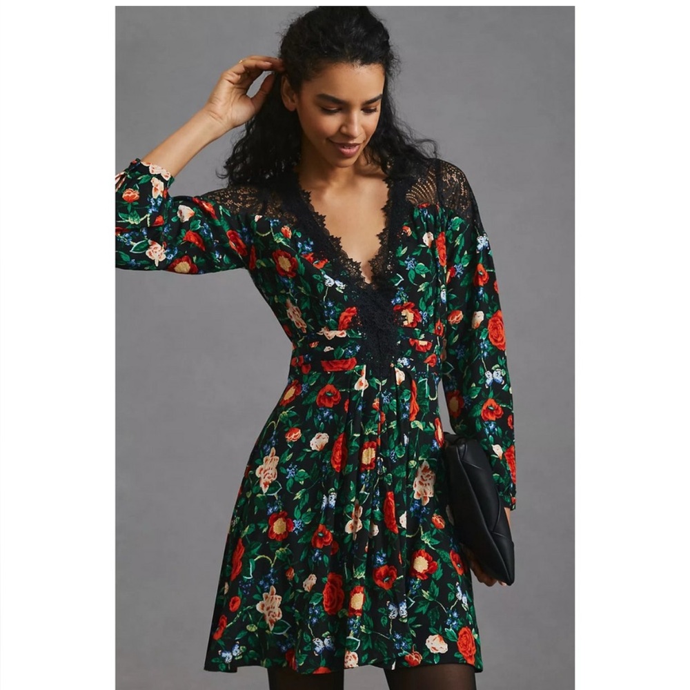 Anthropologie Lacy V-Neck Mini Dress Size 12